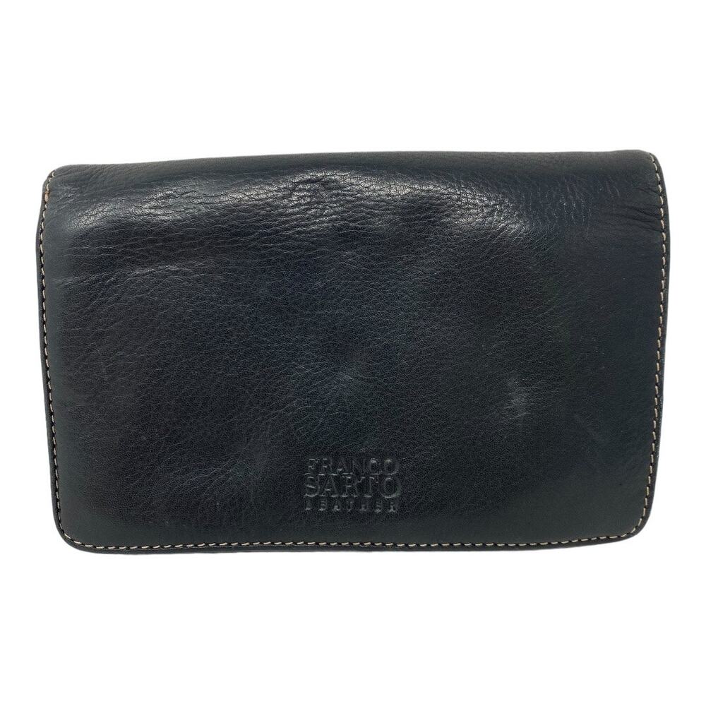 Franco Sarto Women's Black Leather Fold Over Snap Closure Wallet w Change Pouch